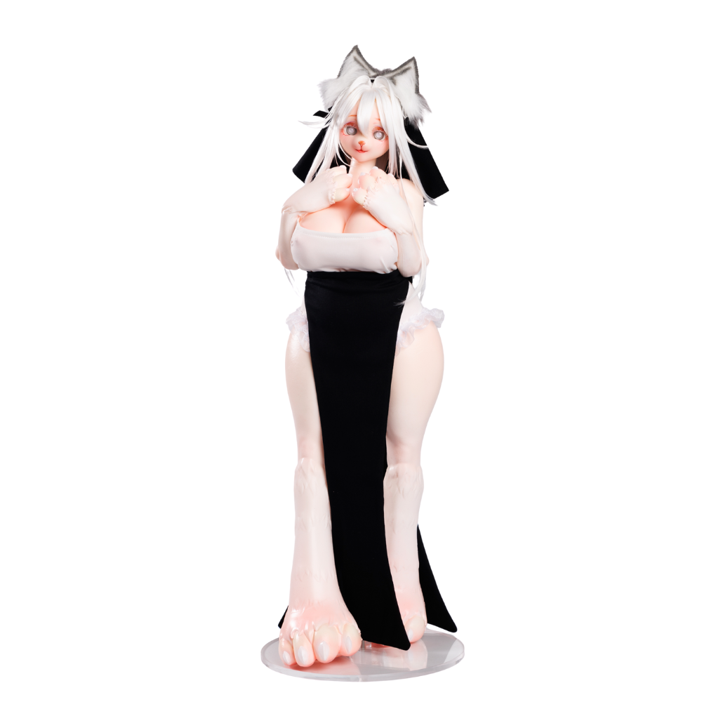 Image of Full-body view of the Nichole furry hentai anime sex doll with cat ears and paw feet.