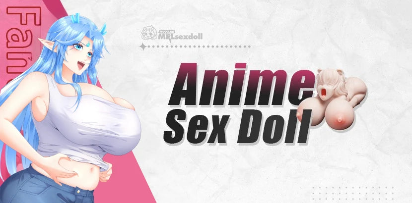 Image of Anime sex doll banner for hentai fantasies, featuring a blue-haired elf.