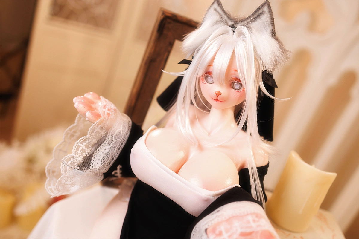 Detailed anime figure of a neko with white hair and lace sleeves.