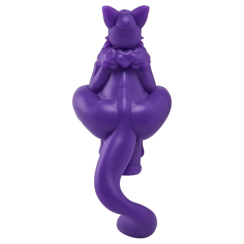 Image of Rear view of Boinos feline sex doll showing her rounded hips, broad back, cloud-like neck ruff, and long tail