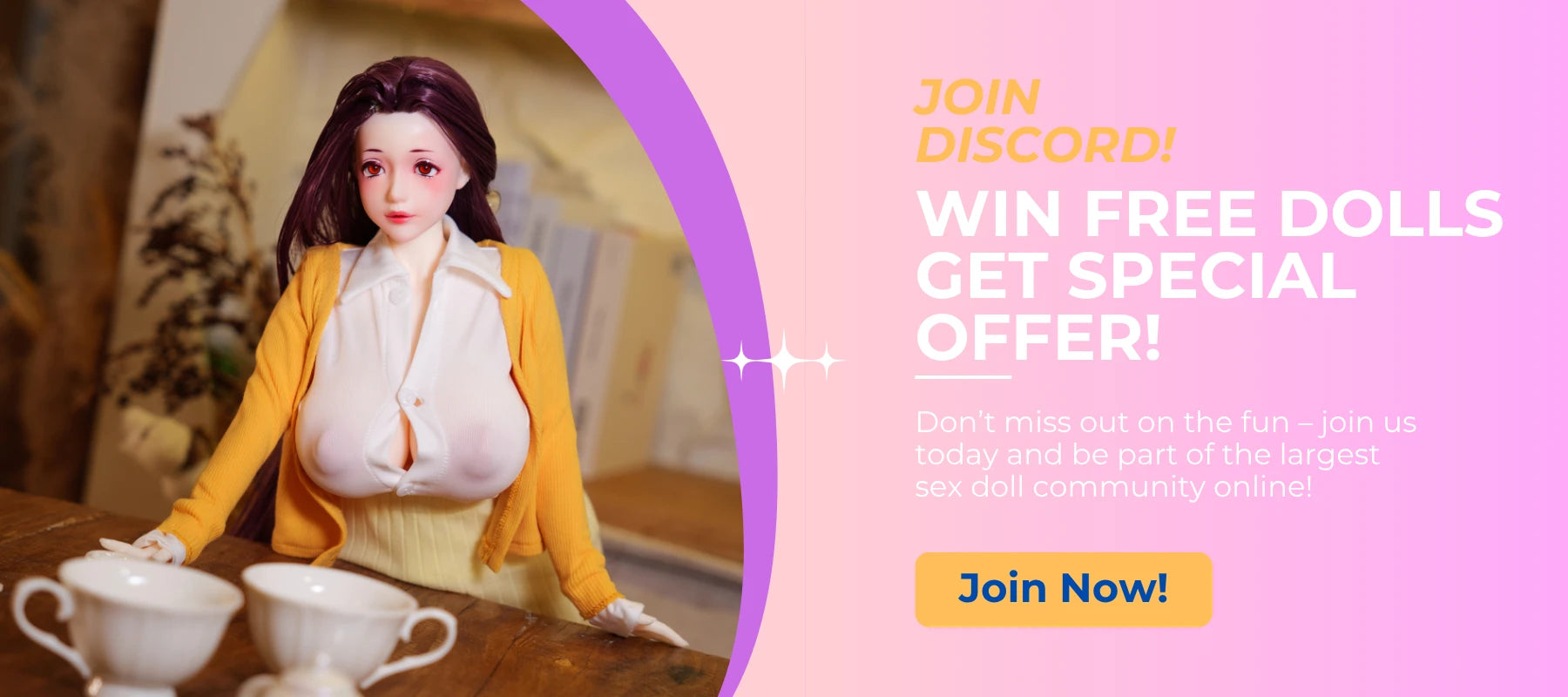 A banner featuring the Niimi Keiko doll invites you to join Discord to win free sex dolls.