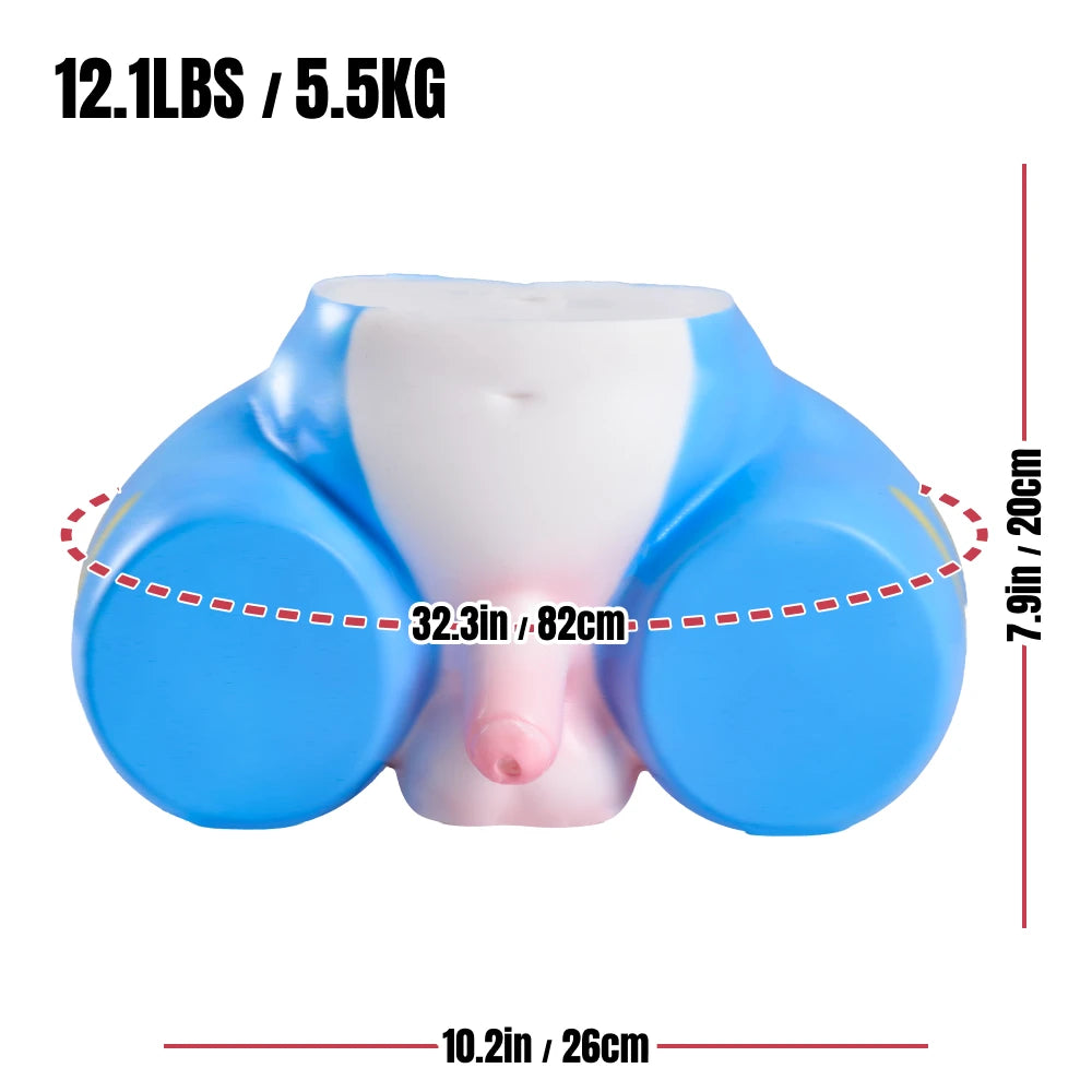 Image of Cove femboy sex doll size chart showing 20 cm height, 26 cm width, 82 cm hips and 5.5 kg weight.