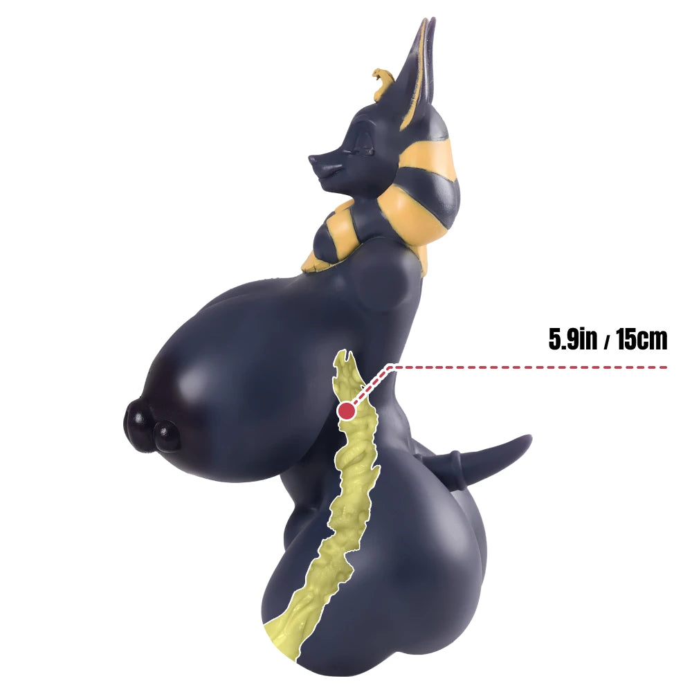 Image of Anubis sex doll torso side profile with a highlighted vaginal channel depth overlay