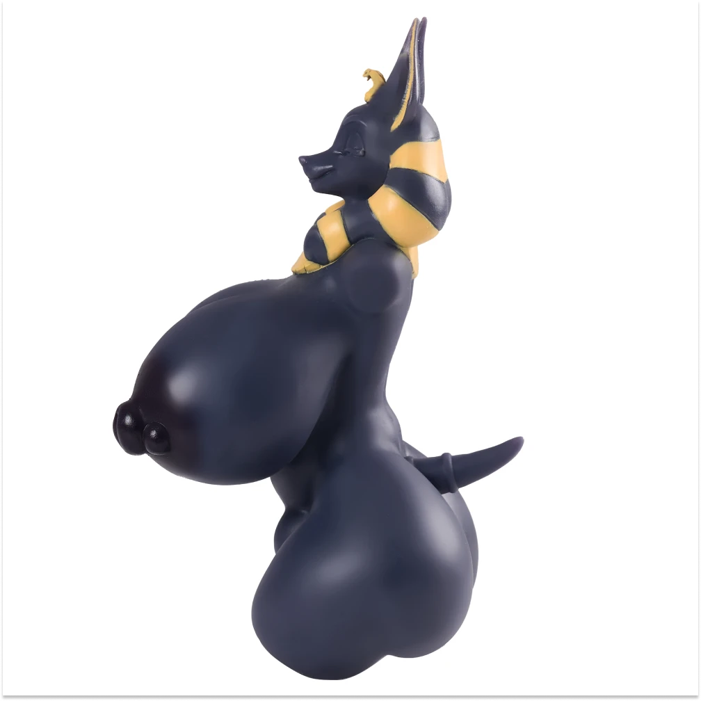 Image of Side profile of the Anubis silicone sex doll torso showing the curved bust, waist, hips and jackal tail