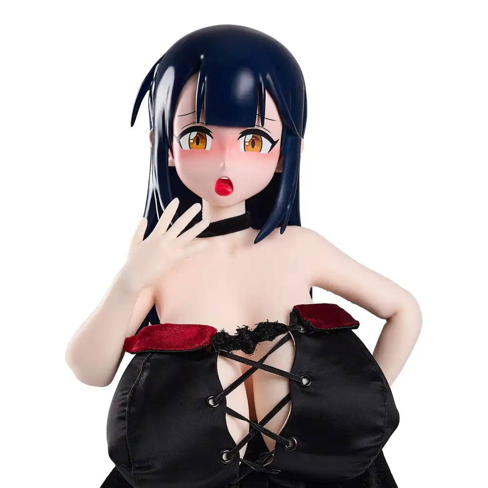 Image of Upper-body portrait of Audrey in her Halloween outfit, with one hand raised near her chest.
