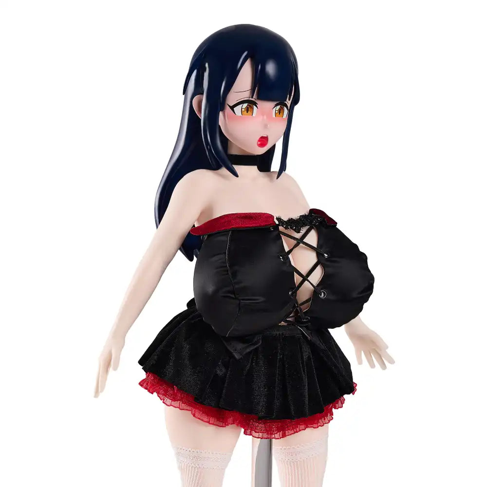 Image of Three-quarter upper-body view showing Audrey’s amber eyes, dark blue hair, and lace-up bodice.