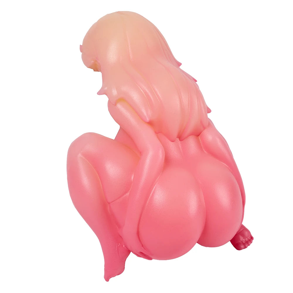 Image of Rear three-quarter view of the pink Cindy anime onahole on a white background.