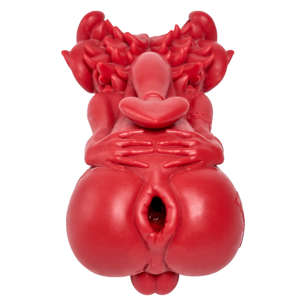 Image of Underside view of Dreddy showing the heart-tipped tails, hands behind the back, and rear channel opening.