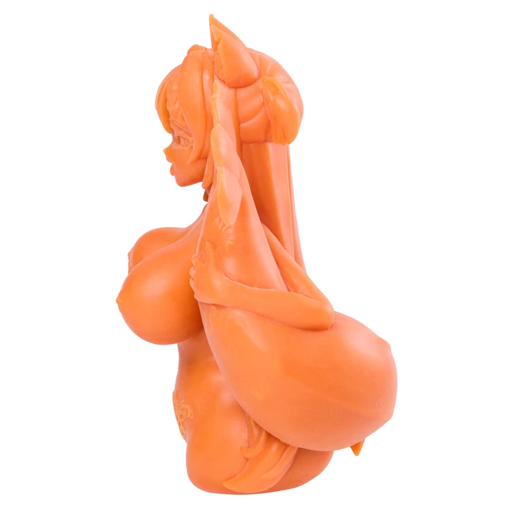 Image of Side view of the Ebiko medical silicone onahole showing the character profile and oversized prawn tail