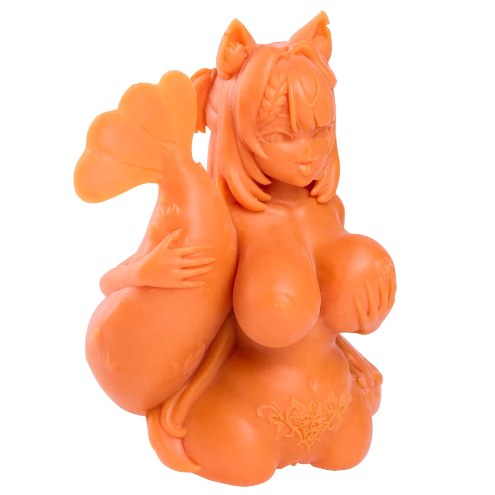Image of Front three-quarter view of the Ebiko furry onahole showing her anime character sculpt and prawn tail