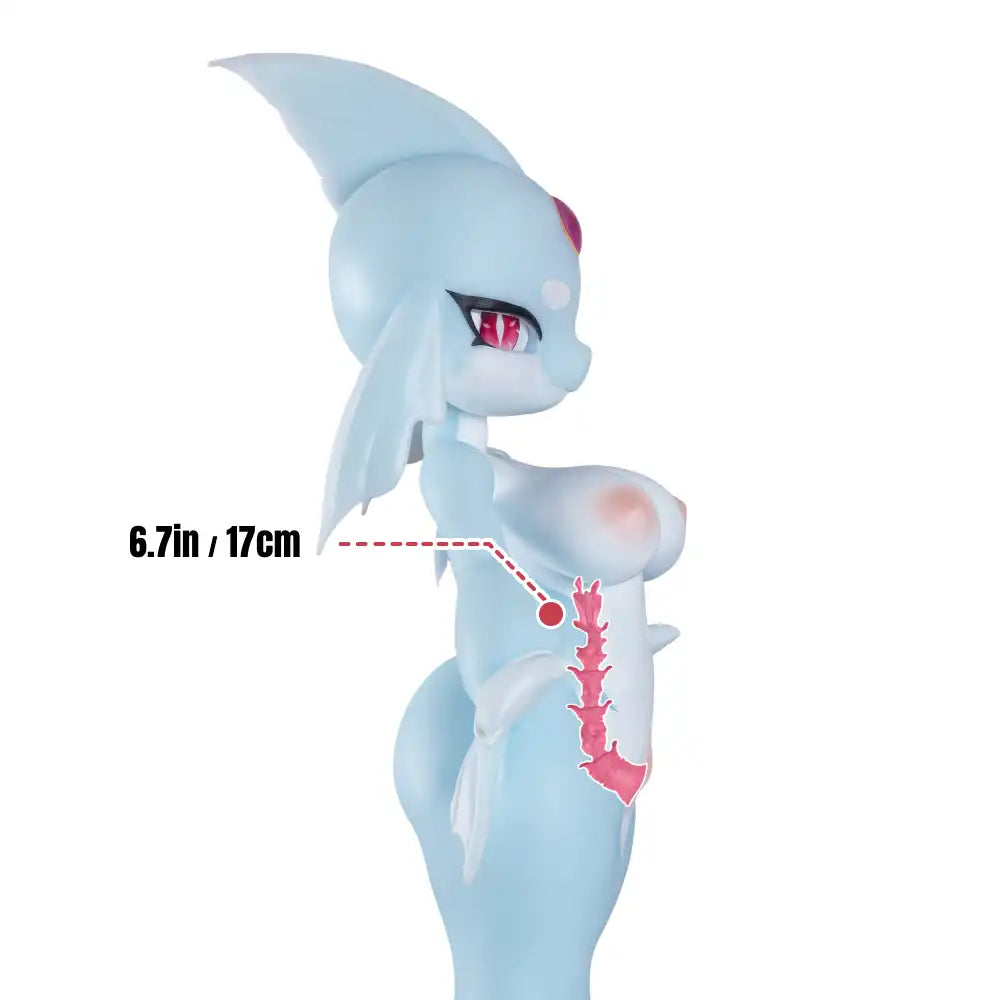 Image of Side-view diagram of Ripna mermaid sex doll illustrating the internal vaginal channel with a depth of 17 cm or 6.7 inches.
