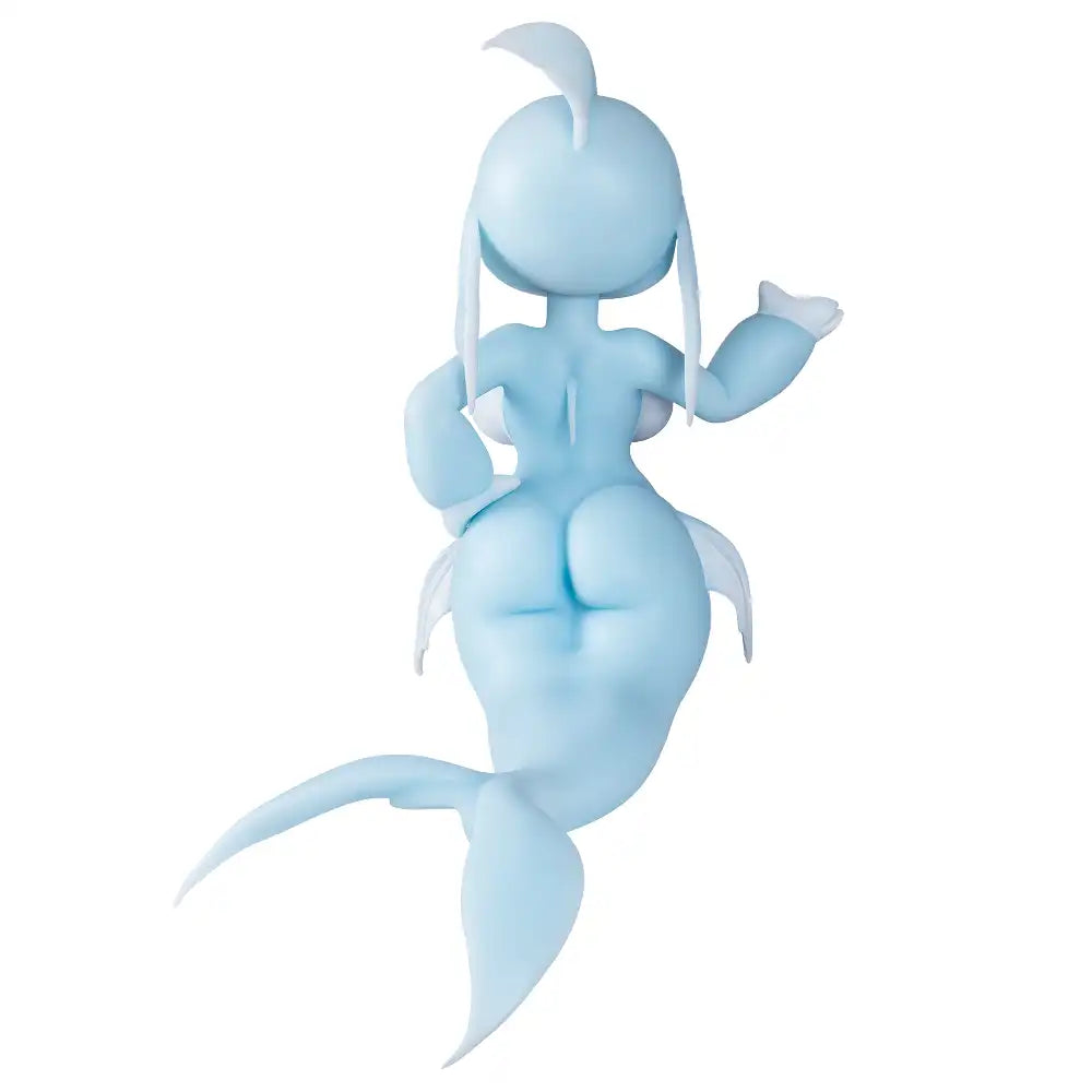 Image of Rear view of Ripna poseable mermaid sex doll with one arm raised and her blue fish tail curved to the side.