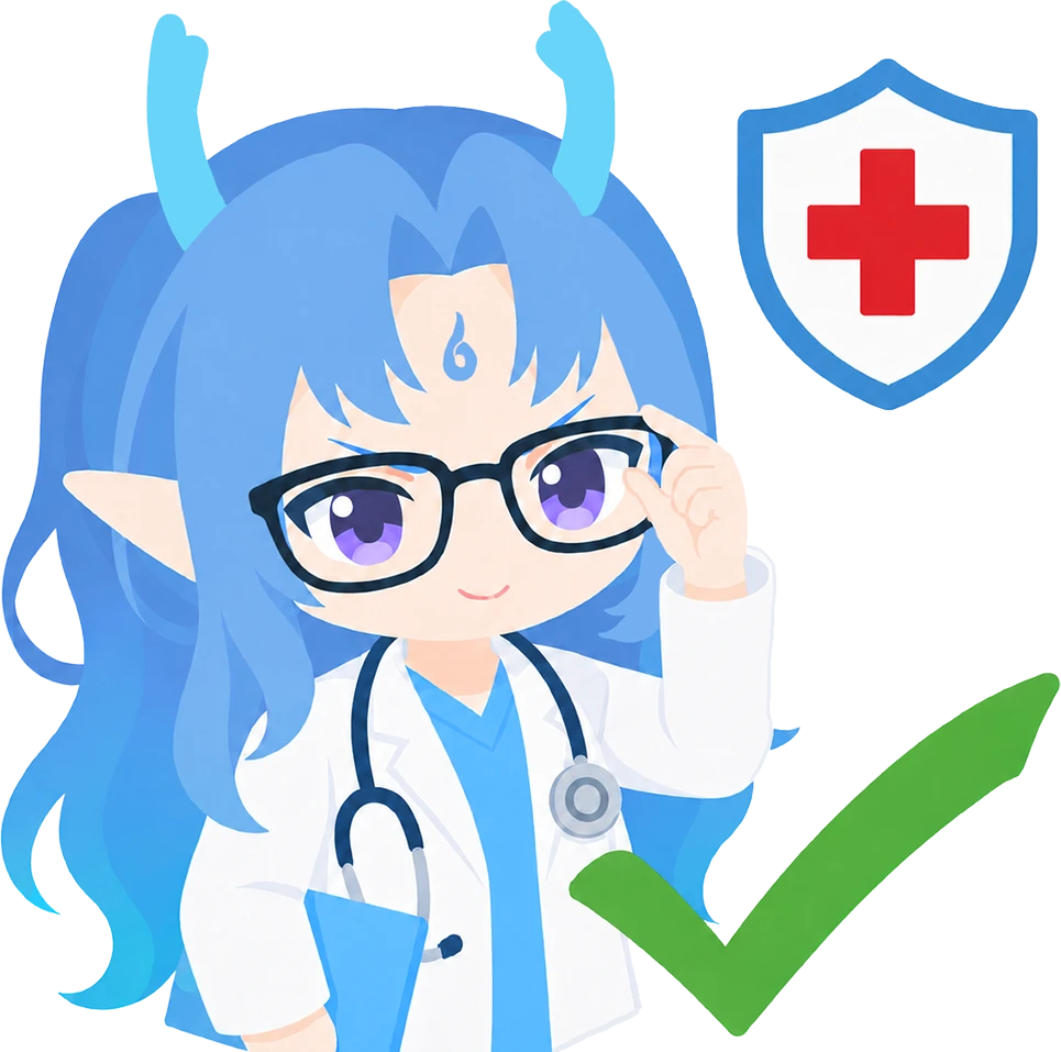 MRL doctor mascot with a medical shield and check mark representing product hygiene and safety