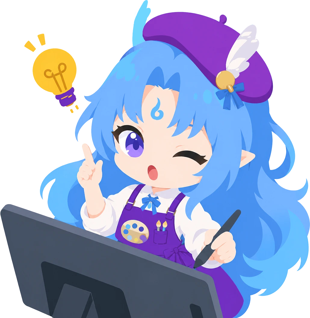 MRL artist mascot drawing on a tablet to represent original character and sex doll designs