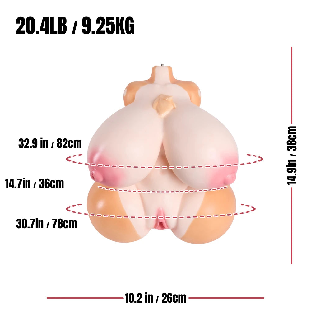 MRLSEXDOLL Lana furry torso sex toy size chart with 9.25 kg weight, 38 cm height, and body measurements