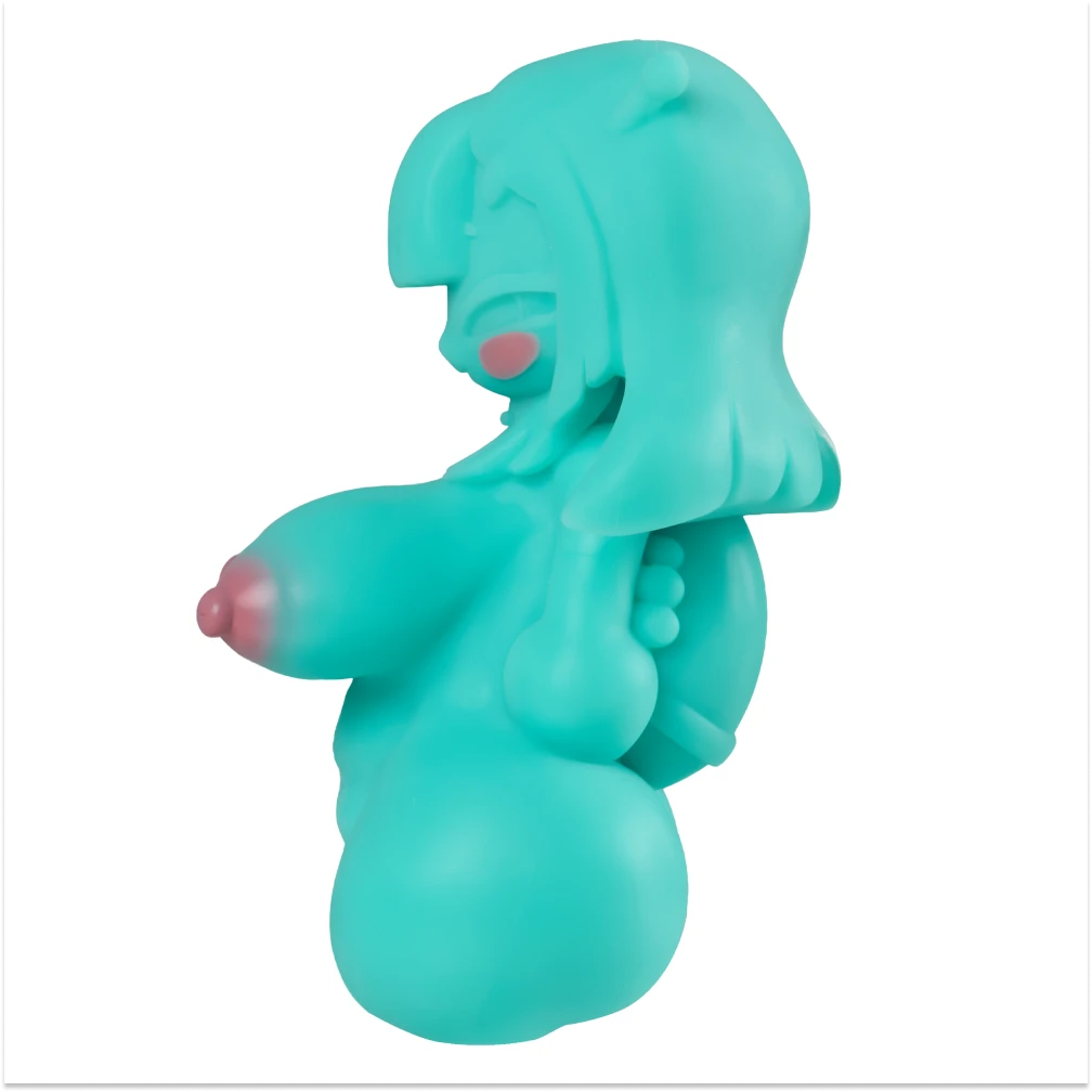 Image of Side profile of Rei showing her turquoise body, antennae, hair silhouette, and sculpted proportions.