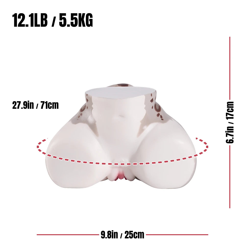 Shira furry torso measurement chart showing 17 cm height, 25 cm width, 71 cm hips, and 5.5 kg weight
