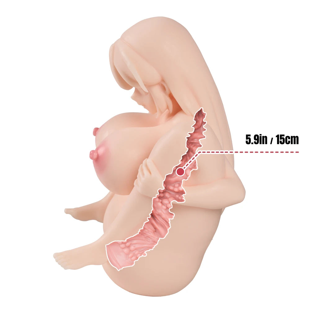 Image of Cutaway side diagram of the Audrey anime onahole showing the textured internal vaginal channel with a depth of 15 cm