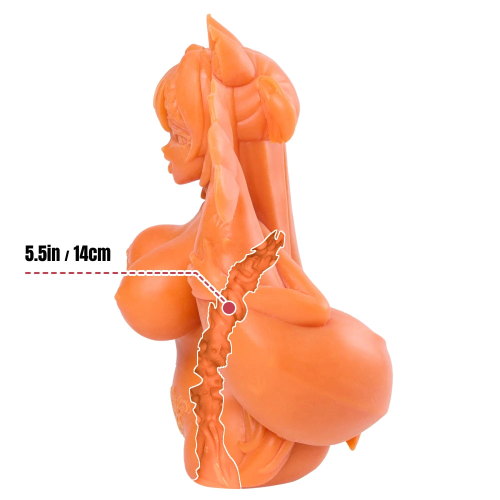 Image of Ebiko silicone onahole cutaway diagram showing the internal vaginal channel with a depth of 14cm